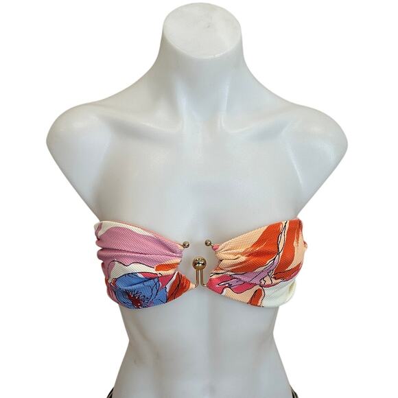 Fella Tropical Strapless Bandeau Bikini Top MEDIUM Bull Ring White Designer $143 - Picture 2 of 5